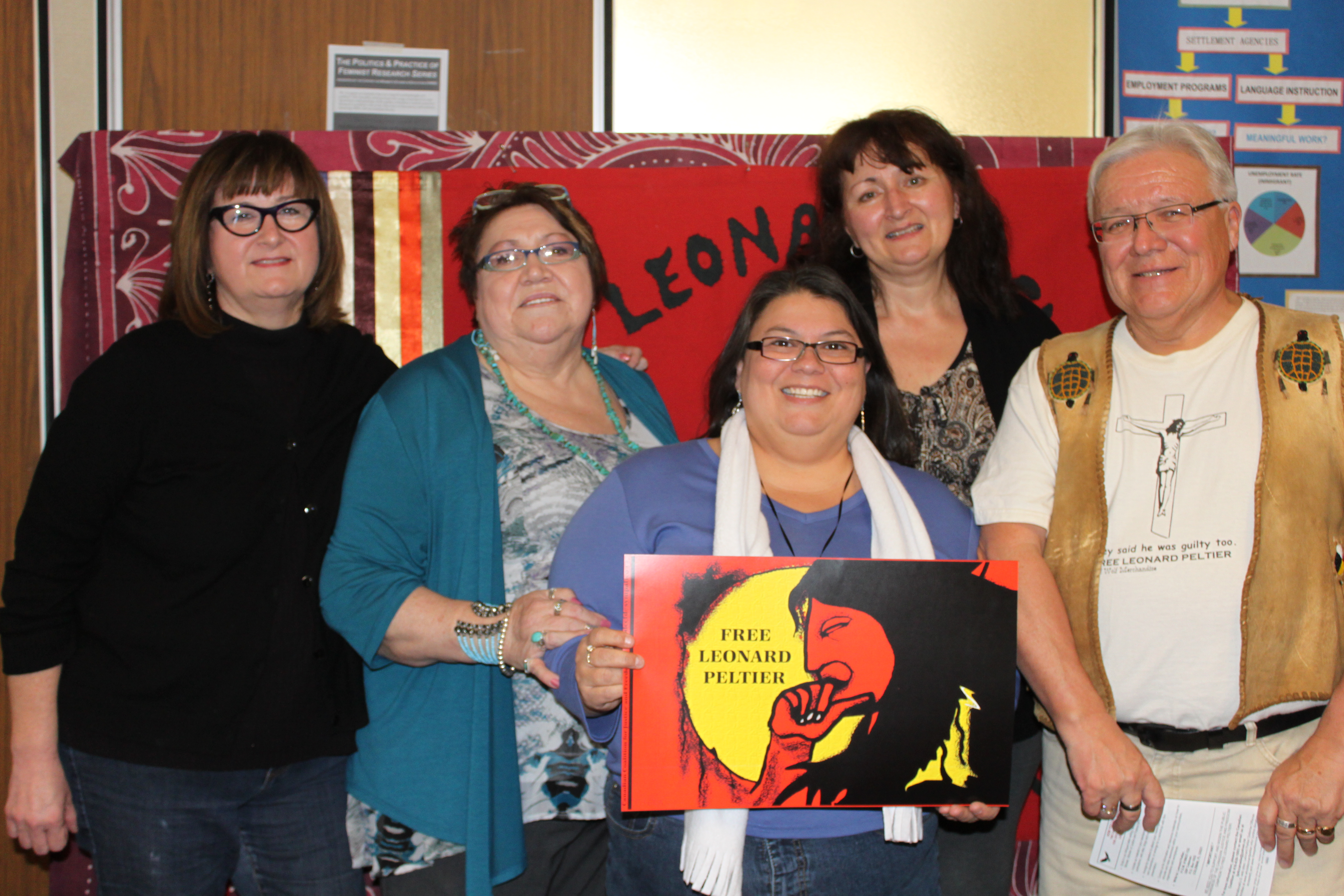 Leonard Peltier CUPE Aboriginal Council members holding a banner with the words "Free Leonard Peltier"