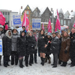 A crowd shot of the CUPE Ontario Executive Board outside in support of CUPE 3902