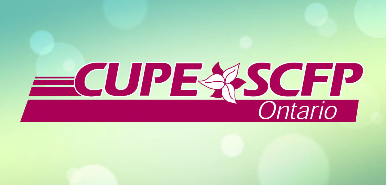 CUPE Ontario logo on green background with circles