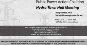 Oshawa Hydro Town Hall Meeting @ Unifor Local 222 Union Hall, | Oshawa | Ontario | Canada