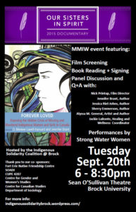 Missing and Murdered Aboriginal Women – Film Screening, Book Reading & Signing, Panel Discussion, & Q & A @ Sean O’Sullivan Theatre, Brock University, St. Catharines, ON