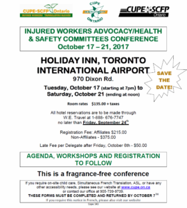 Injured Workers Advocacy/Health & Safety Committees Conference @ Holiday Inn, Toronto International Airport | Toronto | Ontario | Canada