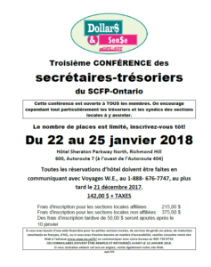 Conférence des secrétaires-trésoriers @ Hôtel Sheraton Parkway North | Richmond Hill | Ontario | Canada