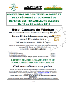 Conférence du Comité de la santé et de la sécurité et du Comité de défense des travailleurs blessés @ Hôtel Caesar's de Windsor | Windsor | Ontario | Canada