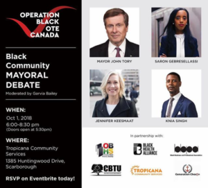 Débat des candidats à la mairie sur les enjeux de la communauté noire @ Services communautaires Tropicana | Toronto | Ontario | Canada