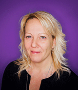 Photo of Christine Couture on a purple background.
