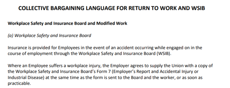 Collective Bargaining Language For Return To Work And WSIB