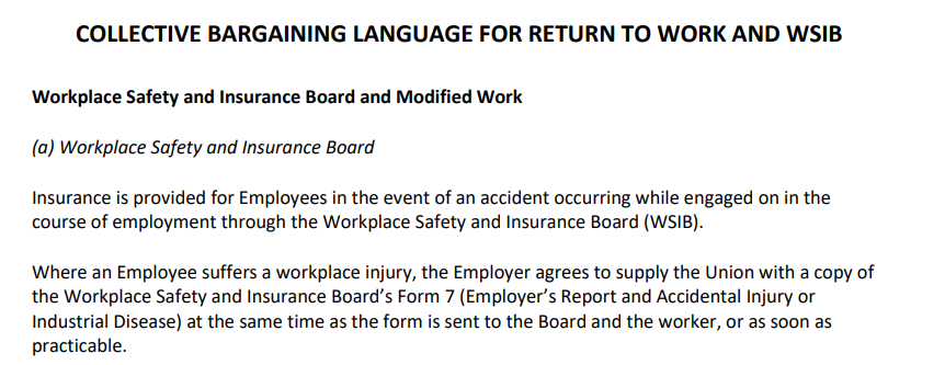 Collective Bargaining Language For Return To Work And WSIB