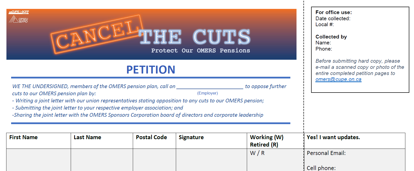 OMERS Cancel the Cuts Petition-EN