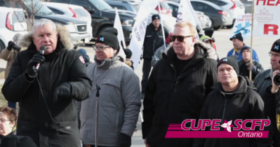 Here today -- Stop the cuts Banner